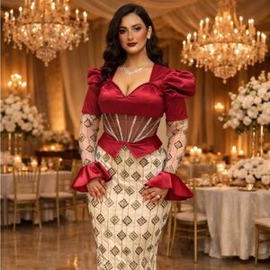 Elegant Red and Cream mermaid Gown